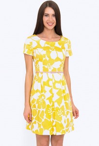 Летнее бело-жёлтое платье из льна Emka PL-498/aksiniya