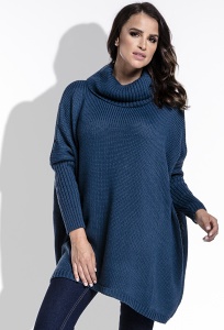 Теплый свитер с высоким воротом синего цвета Fimfi I217
