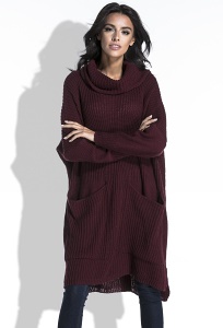 Длинный тёплый свитер бордового цвета Fobya F445