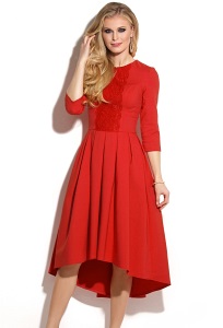Красное платье с асимметричным низом Donna Saggia DSP-254-65