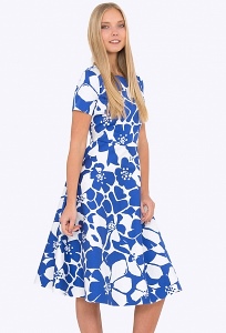 Купить летнее сине-белое платье из хлопка в интернет-магазине недорого Emka PL-683/domenika