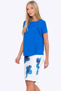 Белая юбка-карандаш с синими цветами Emka 663-1/renata