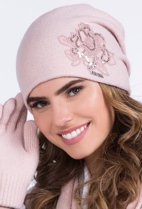 Розовая шапка с цветком из кружева Kamea Lajla