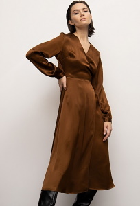 Платье бронзового цвета на запах Emka PL1282/hardal