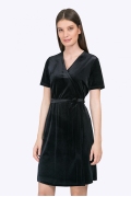 Короткое чёрное платье-халат с запахом Emka PL822/genre