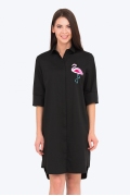 Чёрное платье-рубашка с фламинго Emka PL-680/selita