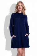 Тёплое вязаное платье тёмно-синего цвета Fimfi I194