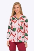 Розовая блузка с растительным орнаментом Emka B2329/lamale