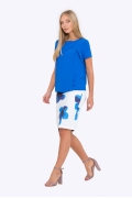 Белая юбка-карандаш с синими цветами Emka 663-1/renata