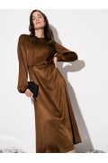 Атласное платье коричневого цвета Emka PL1248/hardal