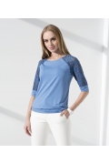 Синяя блузка с кружевными рукавами Sunwear I59-4