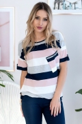 Красивая блузка Hajdan BL1179 синий/серый/белый/розовый