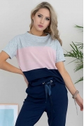 Трехцветная блузка Hajdan BL1120KR синий/серый/розовый