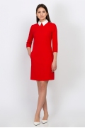 Красное платье с воротничком Emka Fashion PL-440/salli