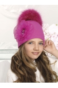 Малиновая шапка для девочек с помпоном Willi Sara