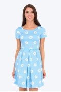 Нарядное платье голубого цвета в белый цветок Emka PL-498/dipti