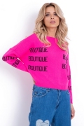 Розовый свитер с контрастными надписями Fobya F623