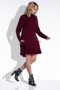 Тёплое вязаное платье бордового цвета Fimfi I194