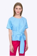 Голубая женская блузка с широким поясом Emka B2297/jube