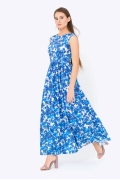 Длинное бело-синее платье из хлопка Emka PL-425/daysi
