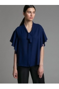 Темно-синяя блузка с воротником-бантом Emka B2516/beni