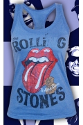 Стильная голубая женская майка "Rolling Stones"