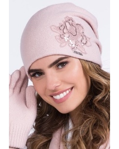 Розовая шапка с цветком из кружева Kamea Lajla