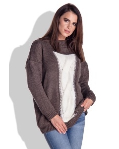 Коричневый свитер с контрастной вставкой спереди Fimfi I153