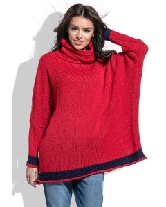 Красный свободный свитер oversize Fobya F469