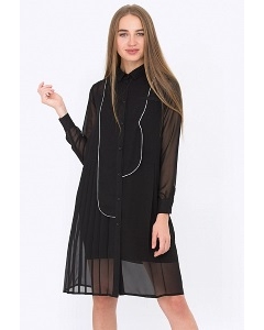 Чёрное платье-рубашка из шифона PL-560/bursa