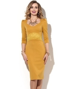 Платье-футляр горчичного цвета Donna Saggia DSP-181-5t