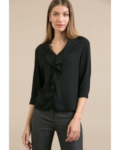 Блузка черного цвета с воланом по горловине Emka B2405/acsela
