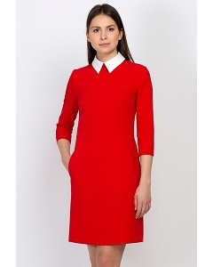 Красное платье с воротничком Emka Fashion PL-440/salli