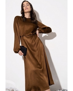 Атласное платье коричневого цвета Emka PL1248/hardal