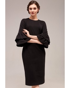 Чёрное платье с воланами на рукавах TopDesign B7 048
