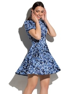 Синее короткое платье с цветами Donna Saggia DSP-65-51