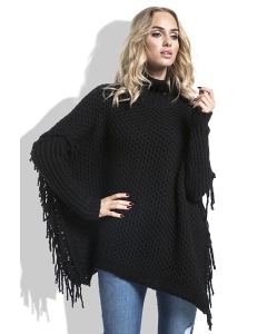 Чёрный женский свитер с бахромой Fimfi I222