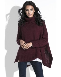 Свободный женский свитер бордового цвета Fobya F455