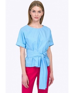 Голубая женская блузка с широким поясом Emka B2297/jube
