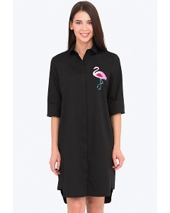 Чёрное платье-рубашка с фламинго Emka PL-680/selita