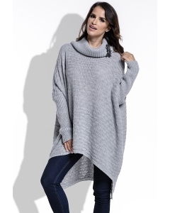 Длинный женский свитер oversize серого цвета Fimfi I213