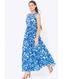 Длинное бело-синее платье из хлопка Emka PL-425/daysi