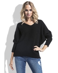 Женский свитер чёрного цвета с V-вырезом Fimfi I226