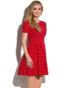 Красное короткое платье с якорями Donna Saggia DSP-65-53