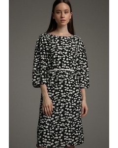 Черное платье с принтом из белых цветов Emka PL1042/clay