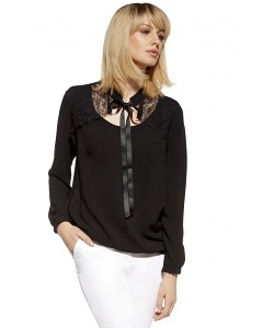 Чёрная трикотажная блузка с кружевными вставками Enny 230062
