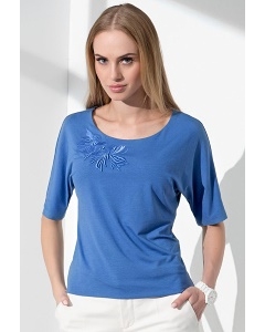 Летняя синяя блузка с вышивкой в виде цветка Sunwear I64-3