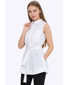 Удлиненная белая блузка на поясе Emka b 2220/vonda