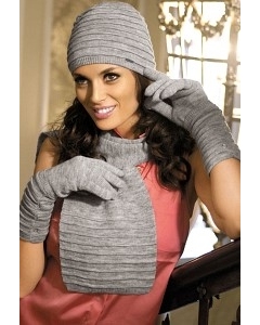 Комплект (шапка+шарф+перчатки) серого цвета Kamea Gloria