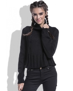 Укороченный женский свитер чёрного цвета Fobya F440